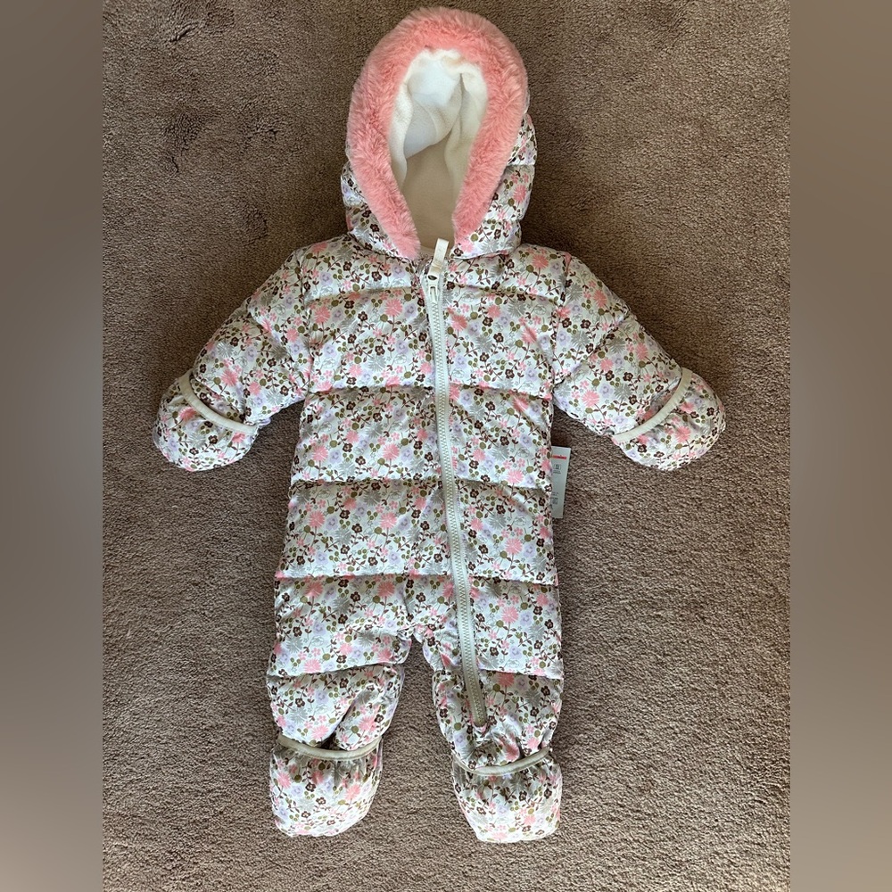 Okie Dokie Floral Pink and Cream Winter Snowsuit